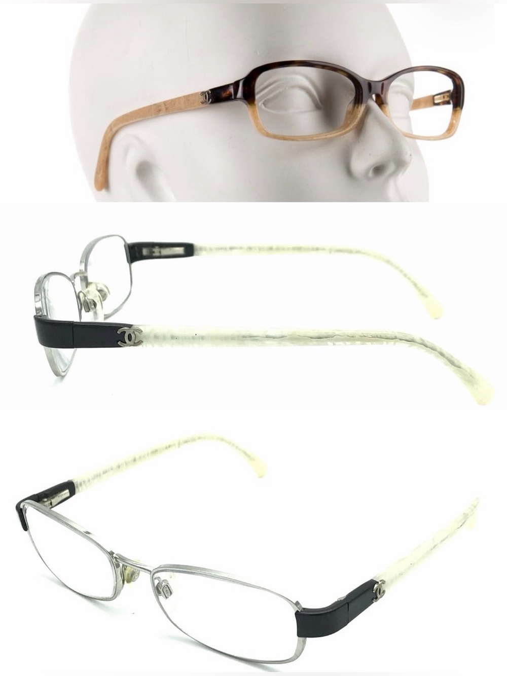 NWOT Vintage ~CHANEL Silver Black/White Rectangular Eyeglasses Frames ~ 2154 124